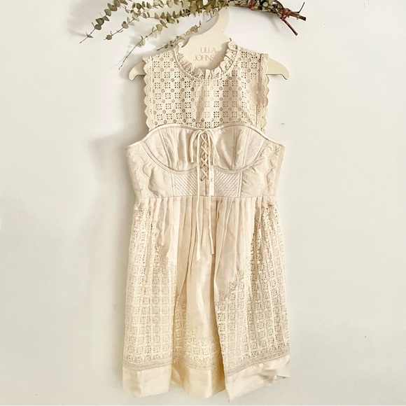Ulla Johnson Sabrina Lace-Up Sweetheart Mini Dress Ivory 6 NWT - Picture 9 of 16